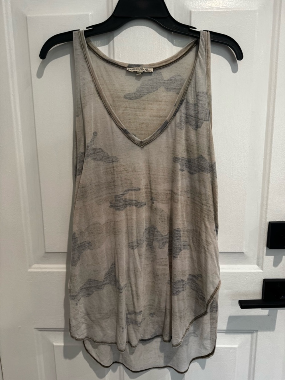 Express One Eleven Neutral Camouflage V-Neck Tank - Beige & Gray